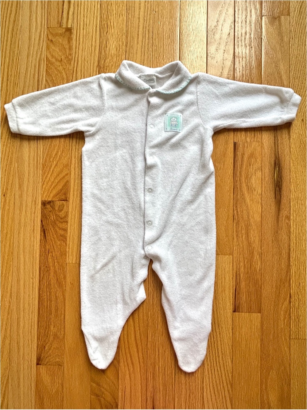 Vintage Carter’s Baby Sleeper 6M White Terry Cloth Teddy Bear Footed Snap